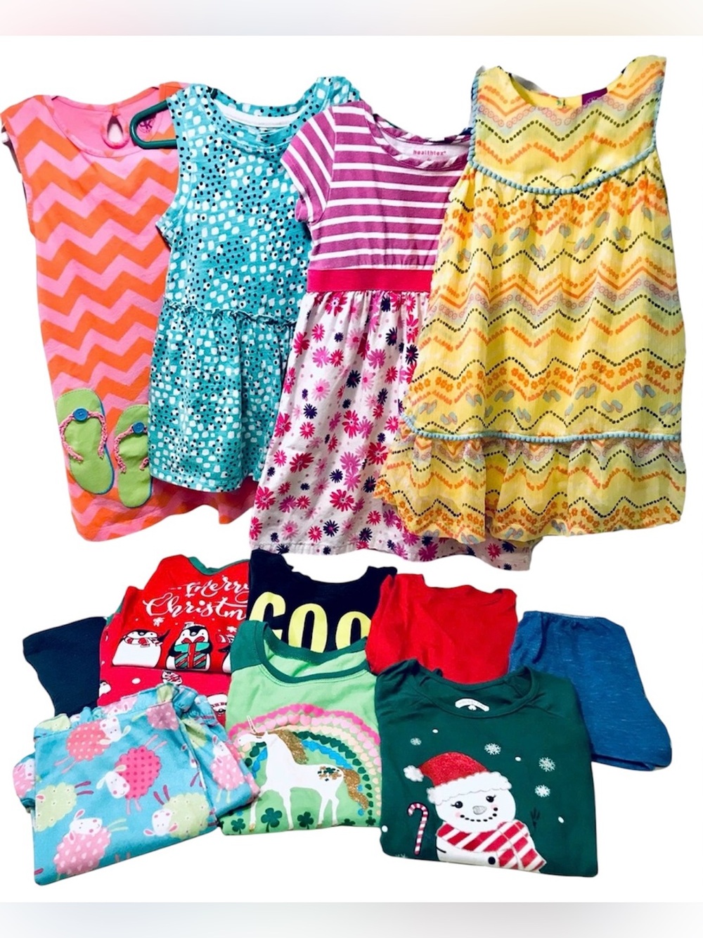 Girls 4/4T Mixed Brands Summer Dresses Holiday Pajamas Tops Leggings 13 Pieces